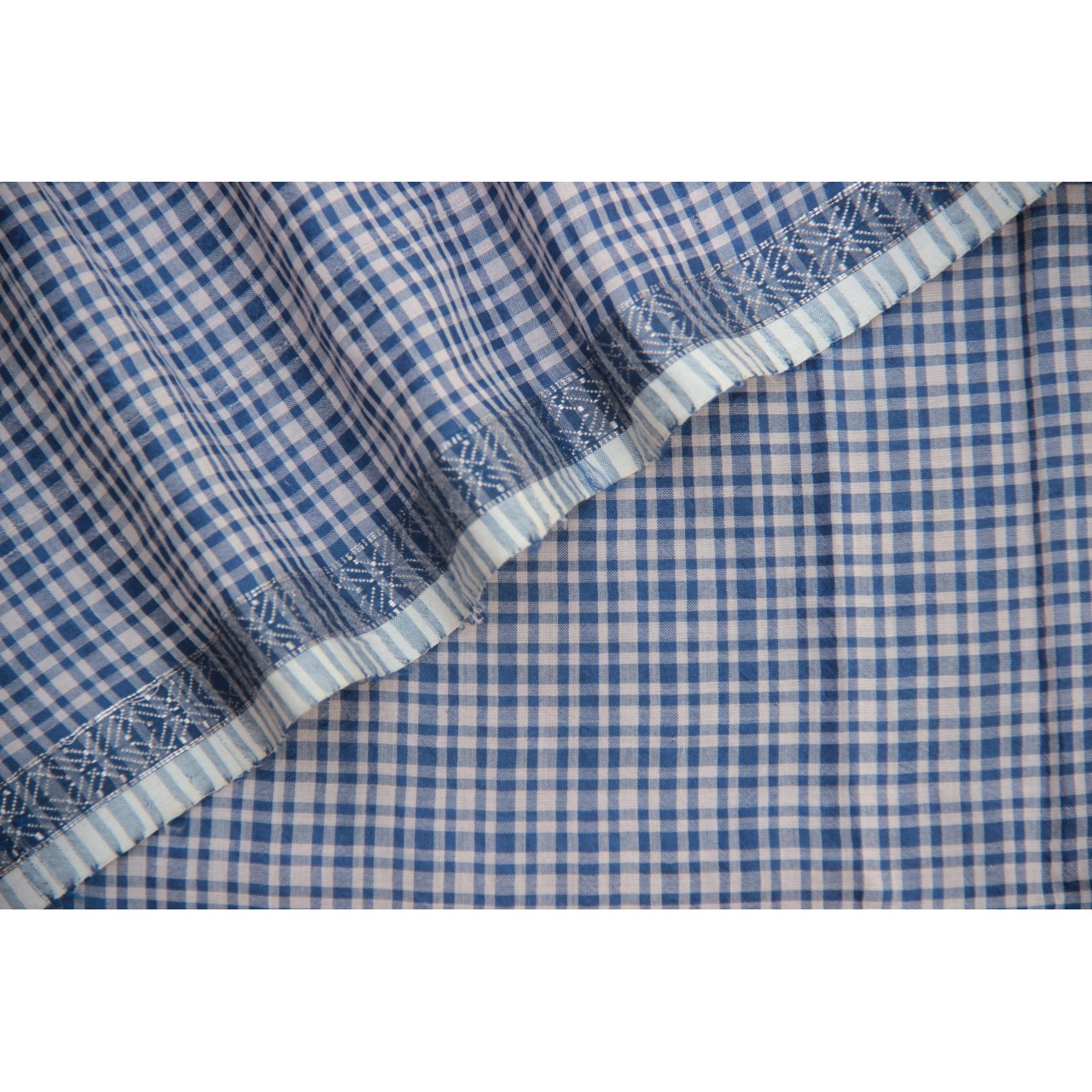 (138) Mulberry silk, cotton, zari Azo free dyed Maheshwari yardage with Dobby border - Pink, navy blue, horizontal stripes, vertical stripe, checks
