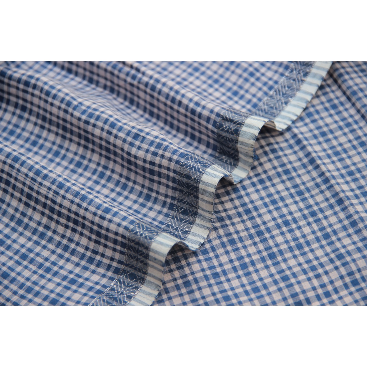(138) Mulberry silk, cotton, zari Azo free dyed Maheshwari yardage with Dobby border - Pink, navy blue, horizontal stripes, vertical stripe, checks