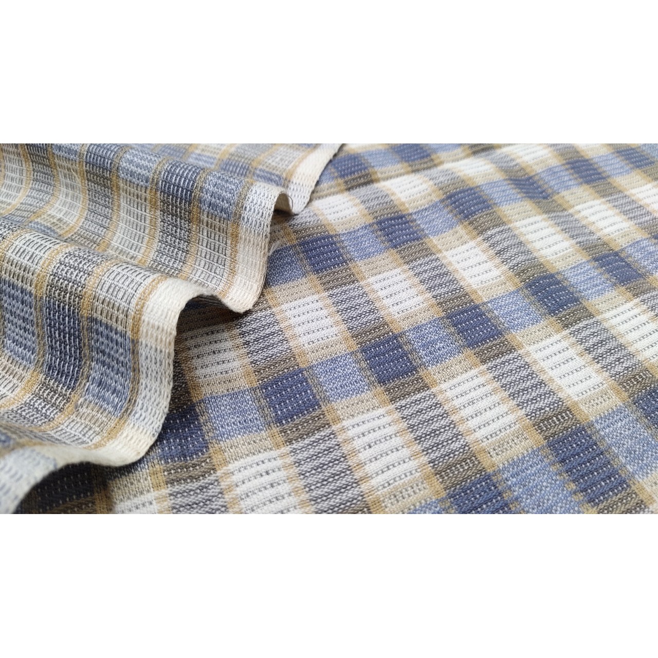 (163) Cotton Azo free dyed yardage from Chhattisgarh - Grey, ivory, vertical stripes, horizontal stripes, checks