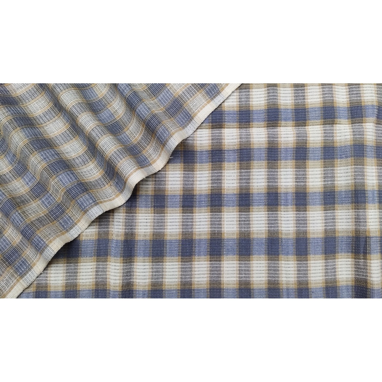 (163) Cotton Azo free dyed yardage from Chhattisgarh - Grey, ivory, vertical stripes, horizontal stripes, checks