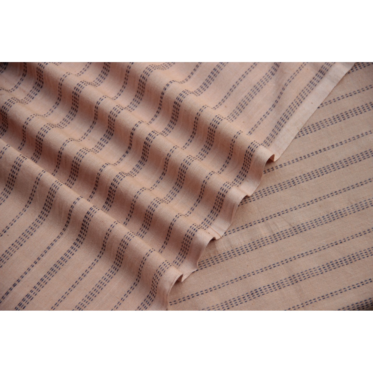 (181) Cotton Azo free dyed yardage from Chhattisgarh - Light saffron, vertical stripes