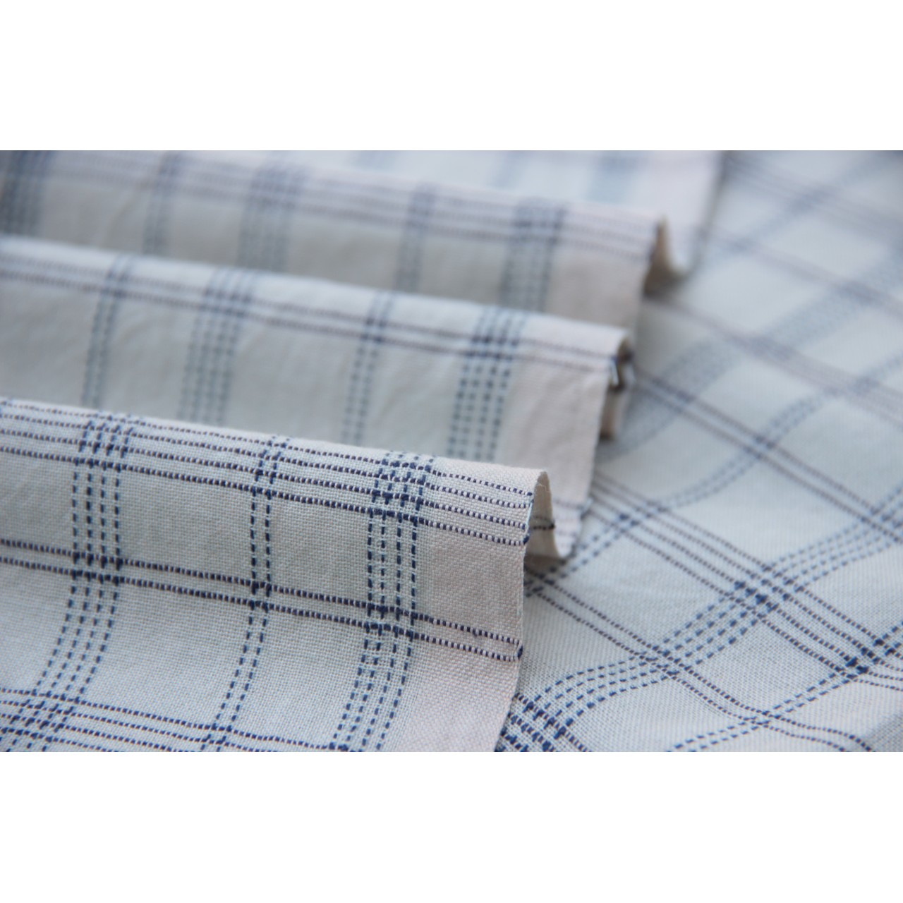(183) Cotton Azo free dyed yardage from Chhattisgarh - Ivory, vertical stripes, horizontal stripes, checks