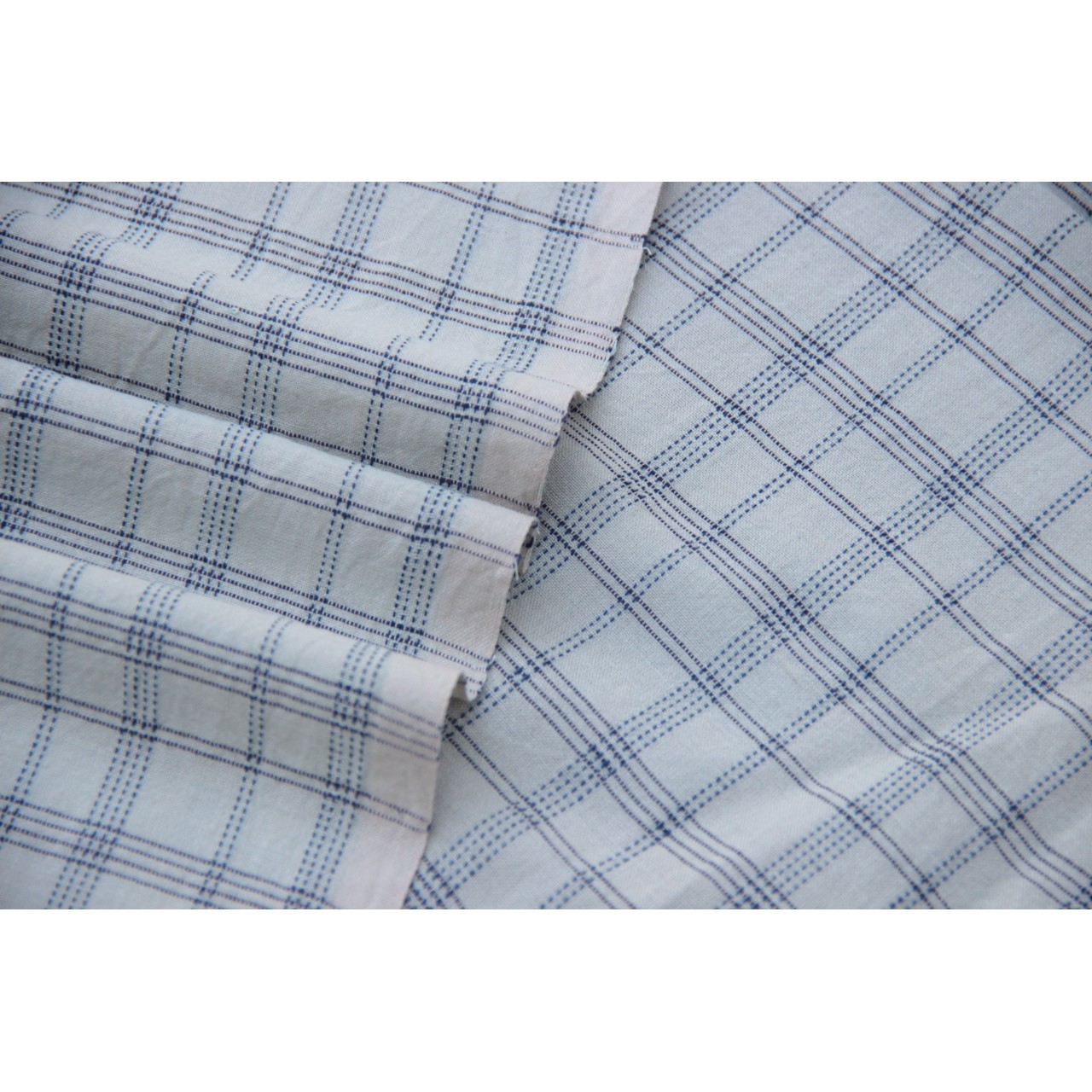 (183) Cotton Azo free dyed yardage from Chhattisgarh - Ivory, vertical stripes, horizontal stripes, checks