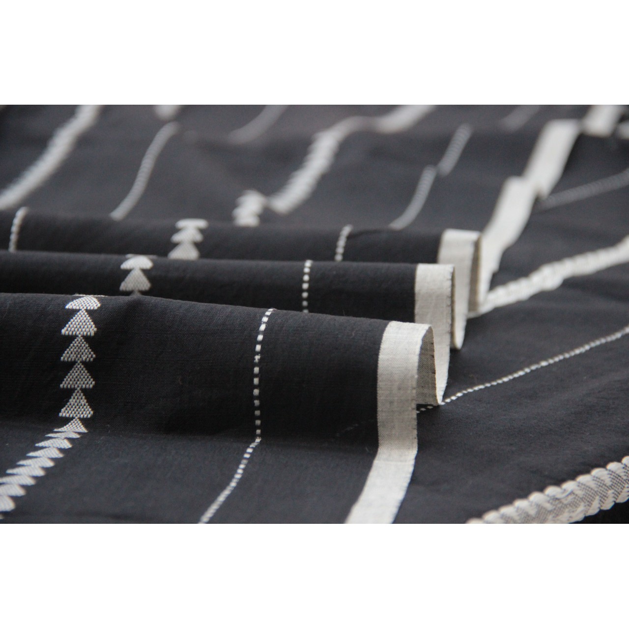 (184) Cotton Azo free dyed Maheshwari yardage with Dobby work - Black