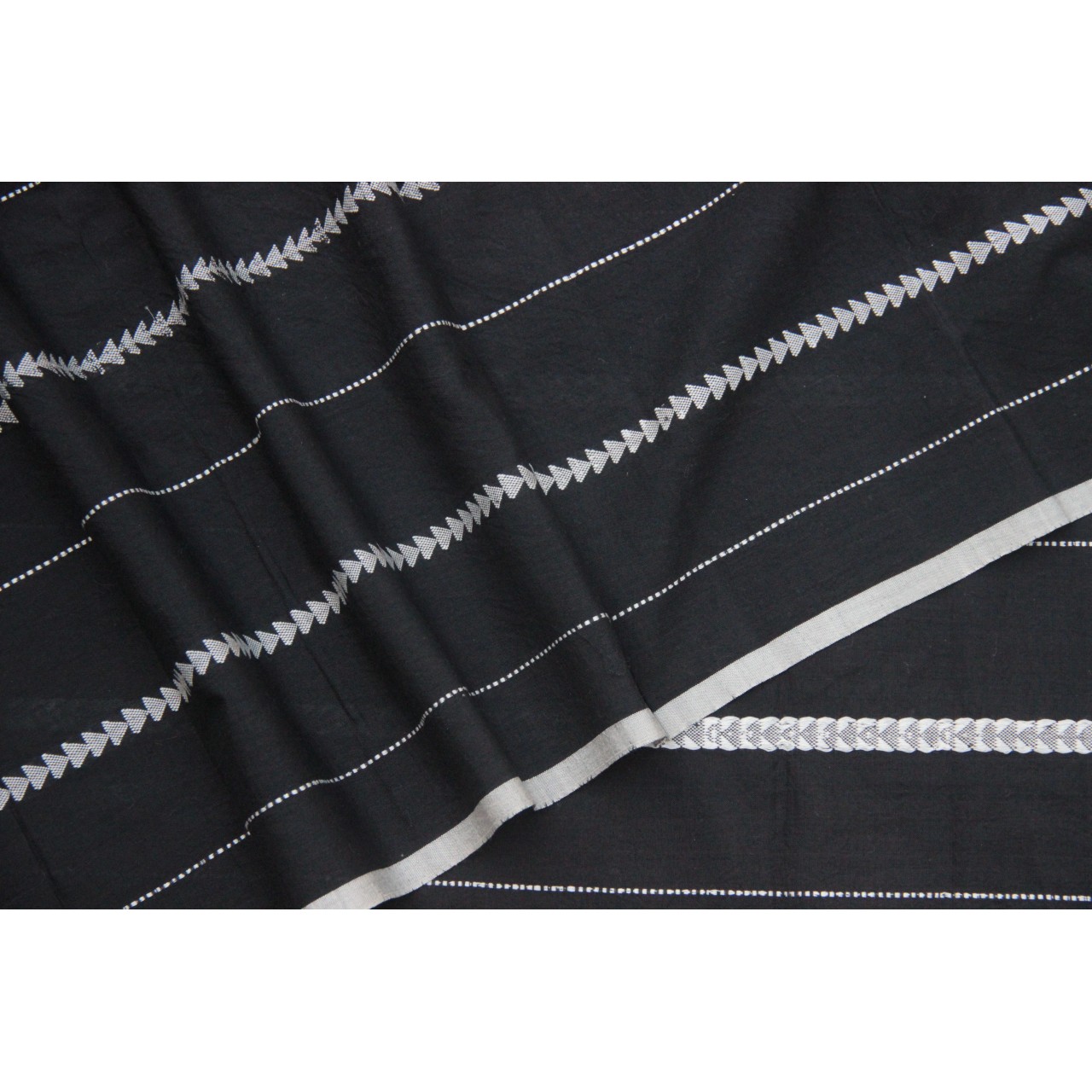 (184) Cotton Azo free dyed Maheshwari yardage with Dobby work - Black