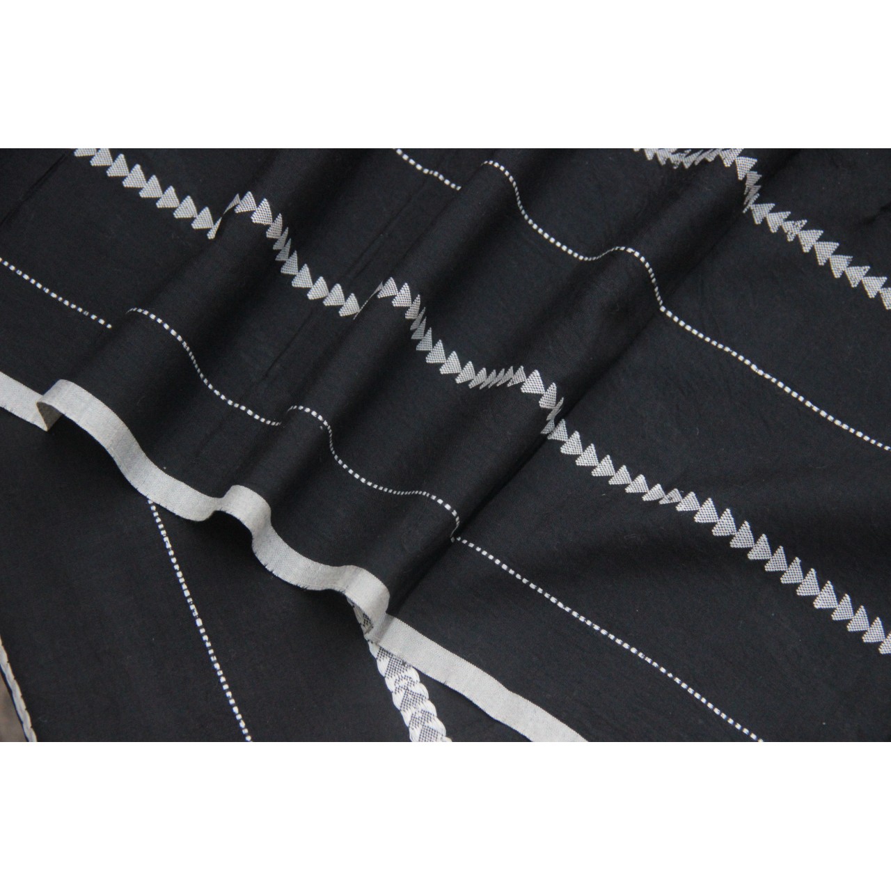 (184) Cotton Azo free dyed Maheshwari yardage with Dobby work - Black