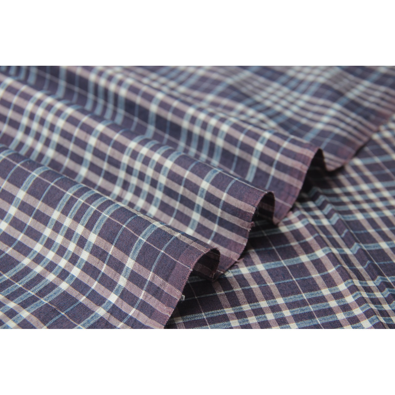 (193) Cotton, mulberry silk Azo free dyed yardage from Chhattisgarh - Lilac, violet, vertical stripes, horizontal stripes, checks