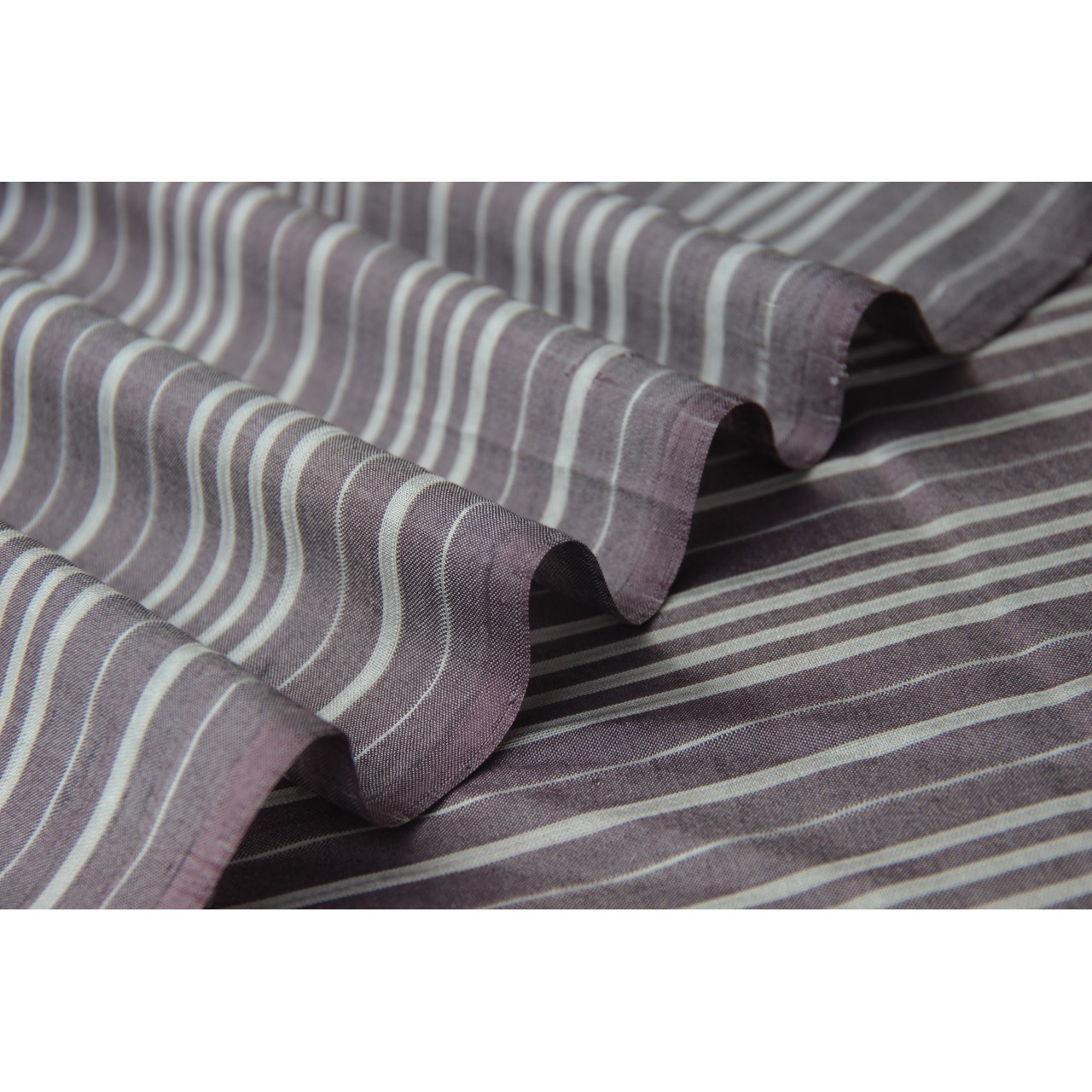 (194) Cotton, mulberry silk Azo free dyed yardage from Chhattisgarh - Lilac, ivory, vertical stripes