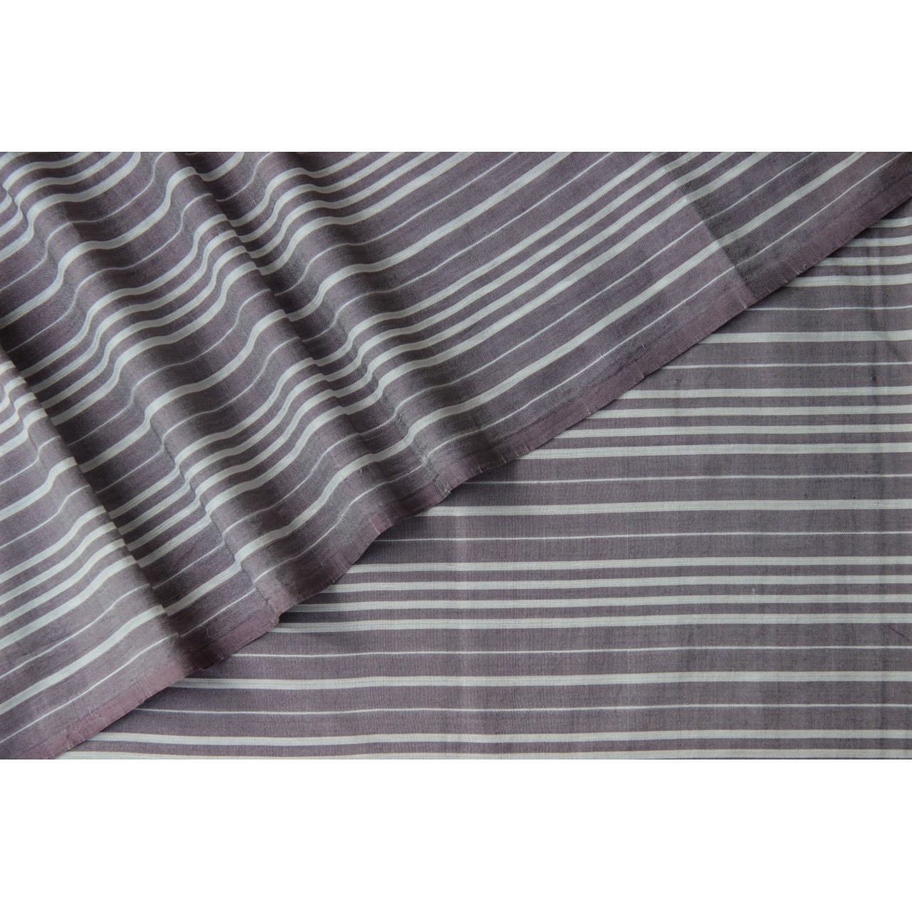 (194) Cotton, mulberry silk Azo free dyed yardage from Chhattisgarh - Lilac, ivory, vertical stripes