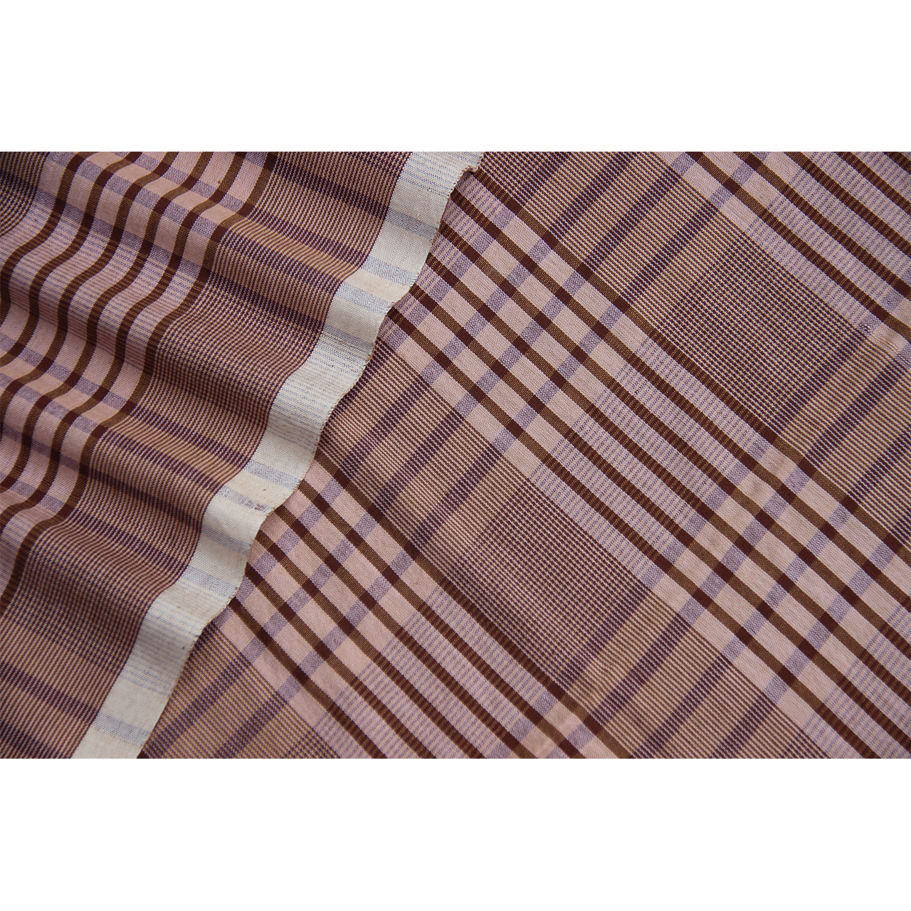 (317) Cotton Azo-free dyed yardage from Uttarakhand - Light peach, purple, light brown, checks