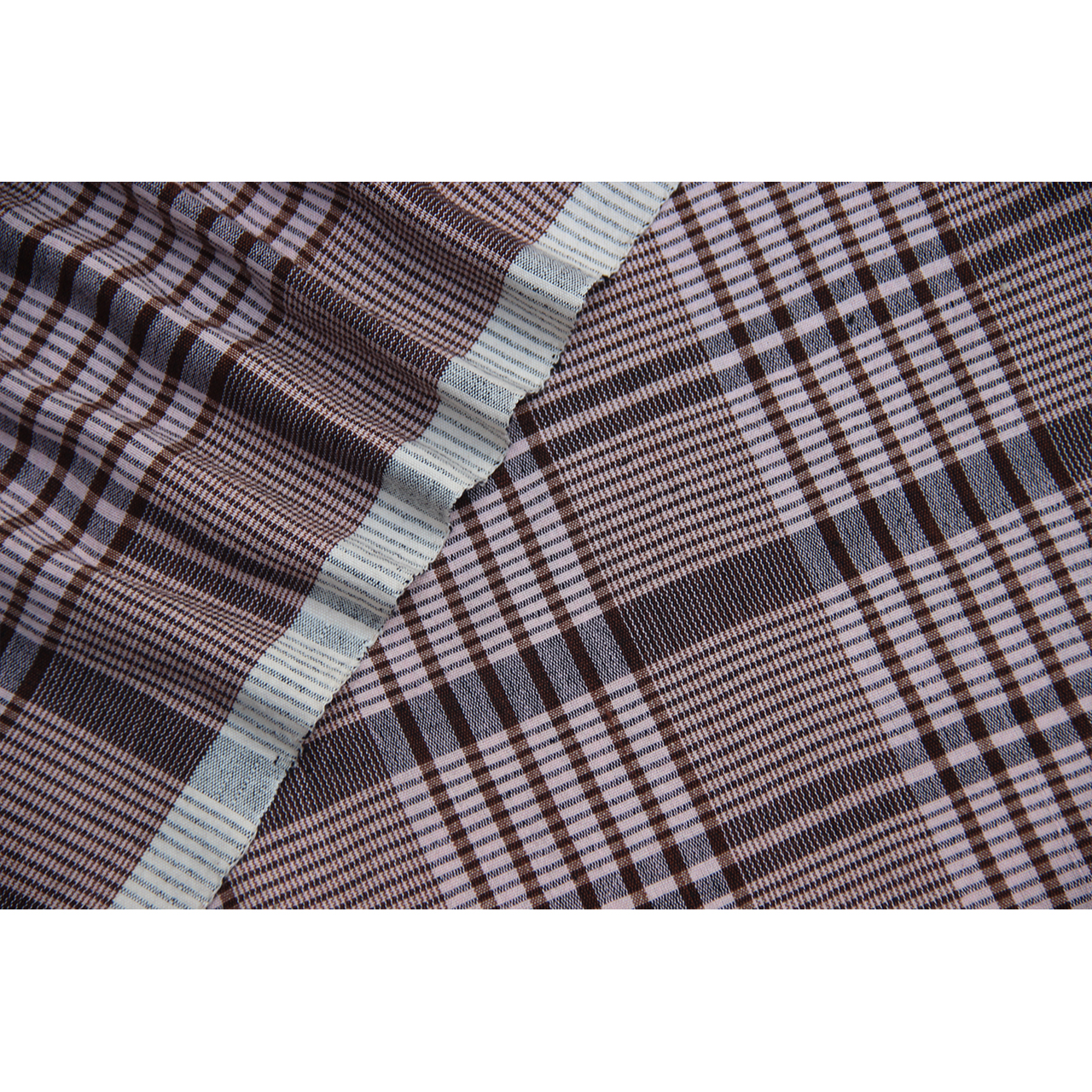 (345) Cotton Azo-free dyed yardage from Uttarakhand - Light pink, brown, black, checks