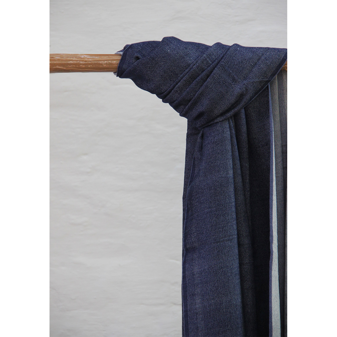 (347) Cotton, merino wool Azo-free dyed shawl from Uttarakhand - White, blue, horizontal stripes, twill, textured