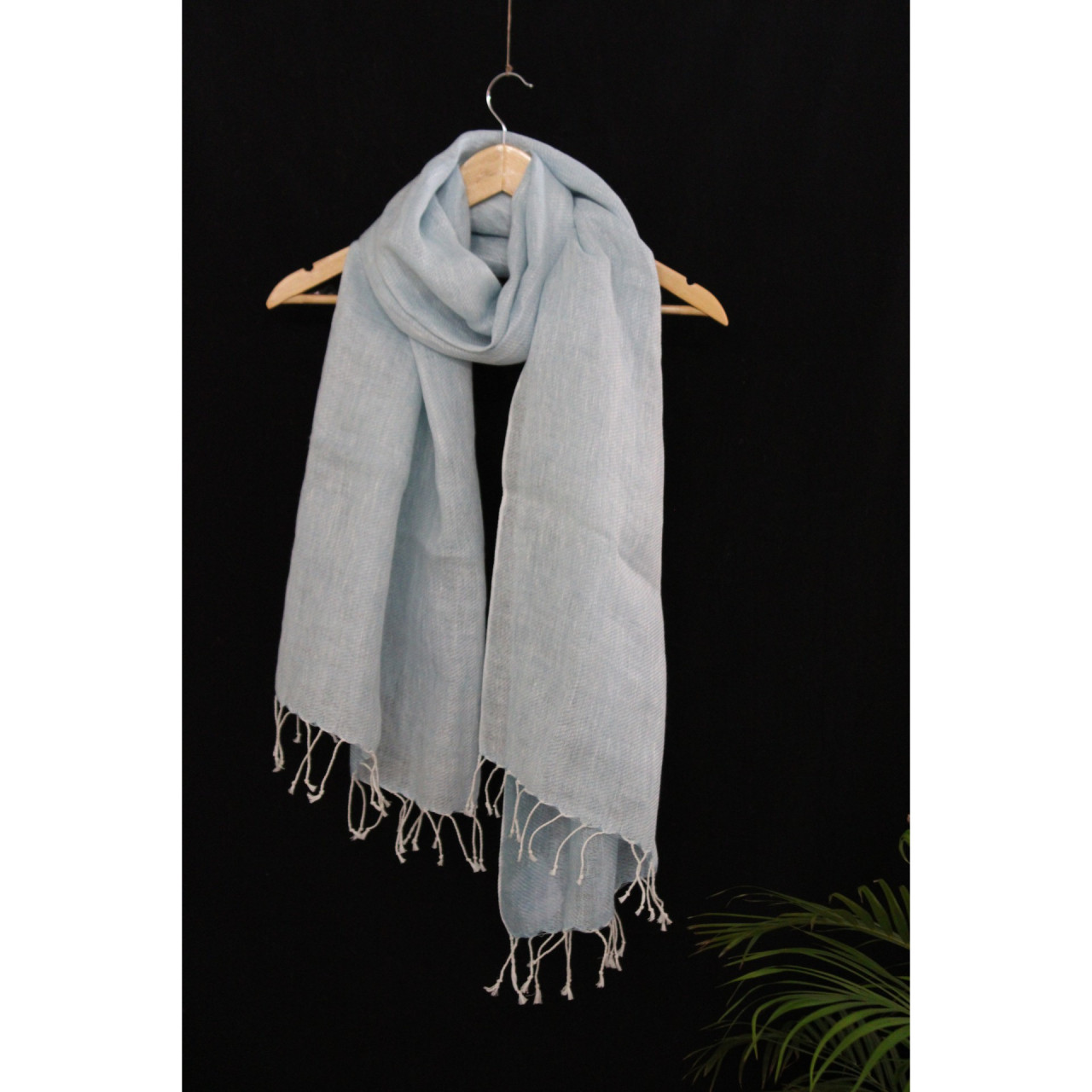 (1425) Linen Azo-free dyed stole from Bihar - Green, mustard, stripes