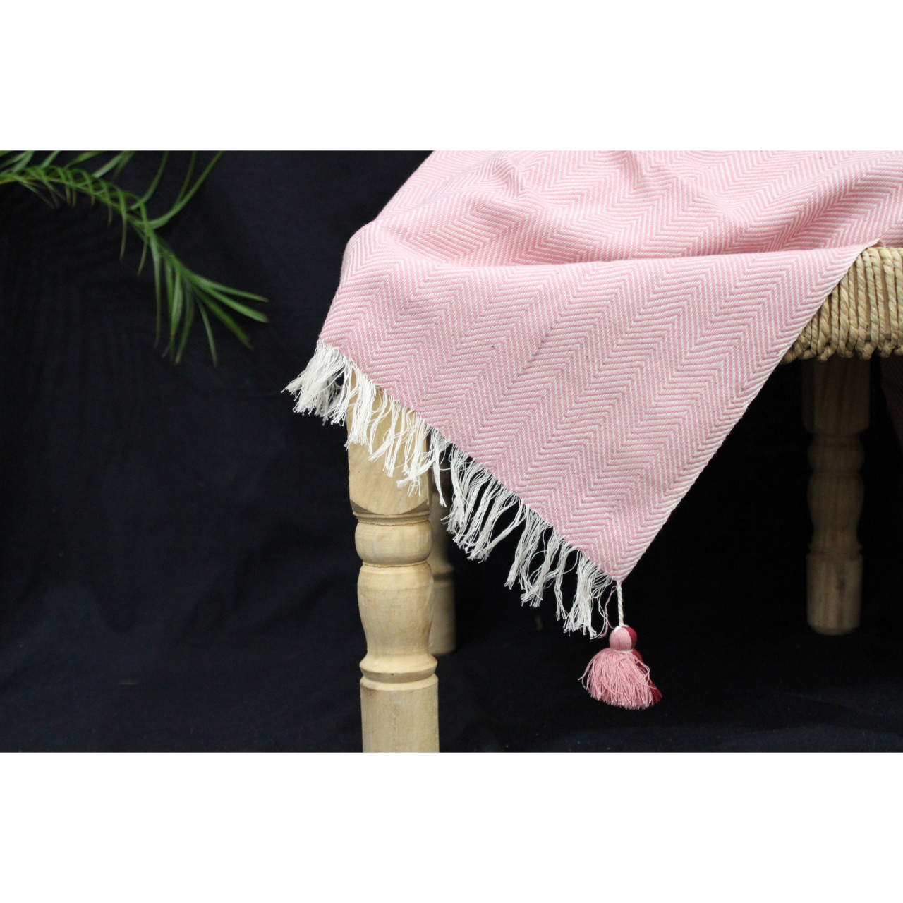 (1436) Cotton and khadi  Azo-free dyed throw from Bihar - White, pink, red, stripes, textured
