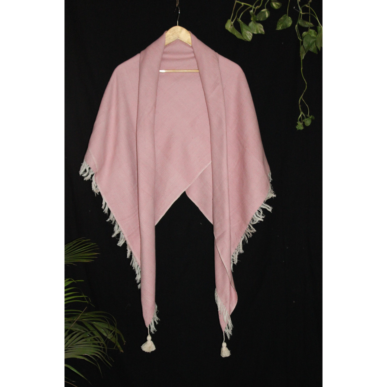 (1437) Cotton and khadi  Azo-free dyed throw from Bihar - Pink, pompoms, textured
