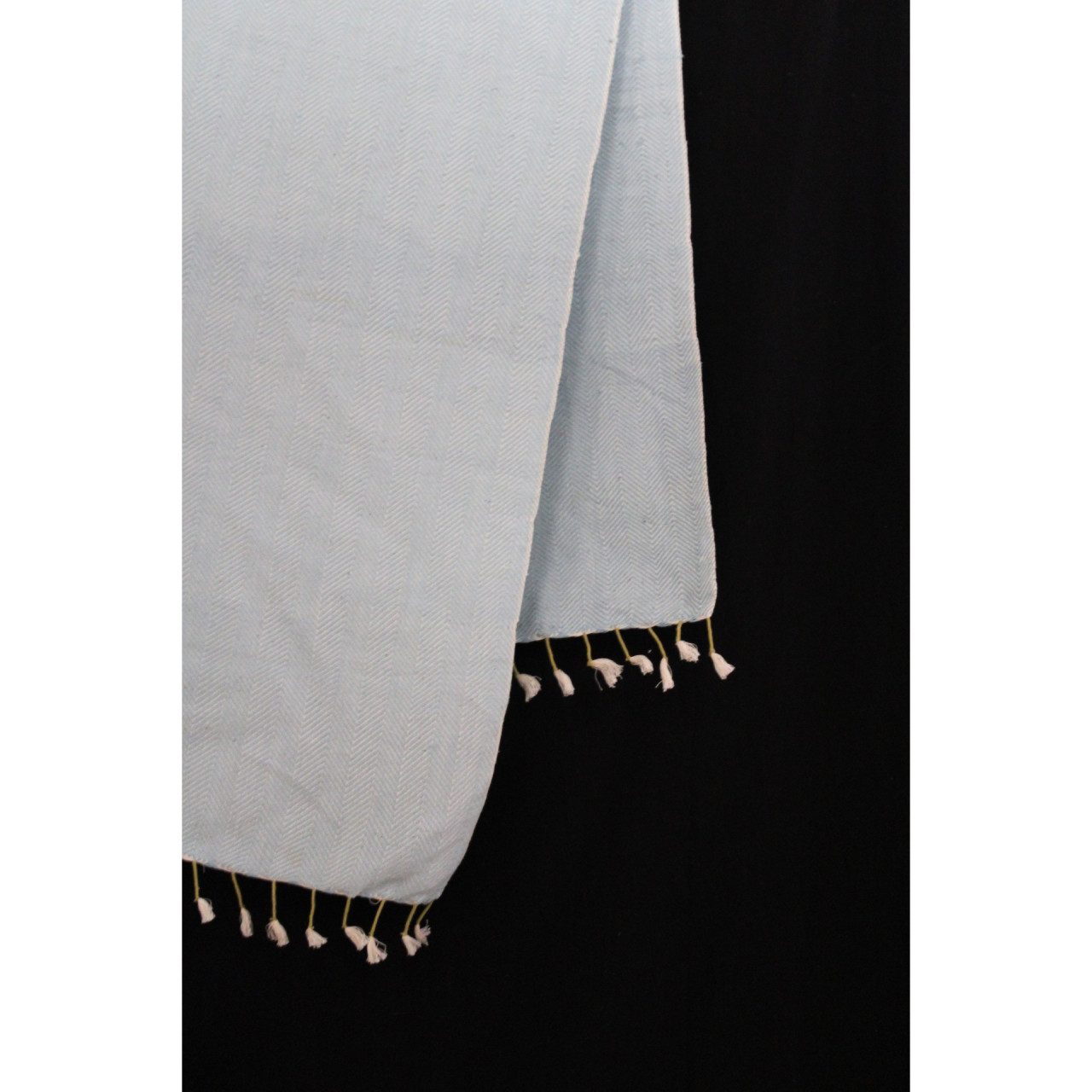 (1439) Cotton and khadi  Azo-free dyed throw from Bihar - Sky blue, piped fringes, textured, white