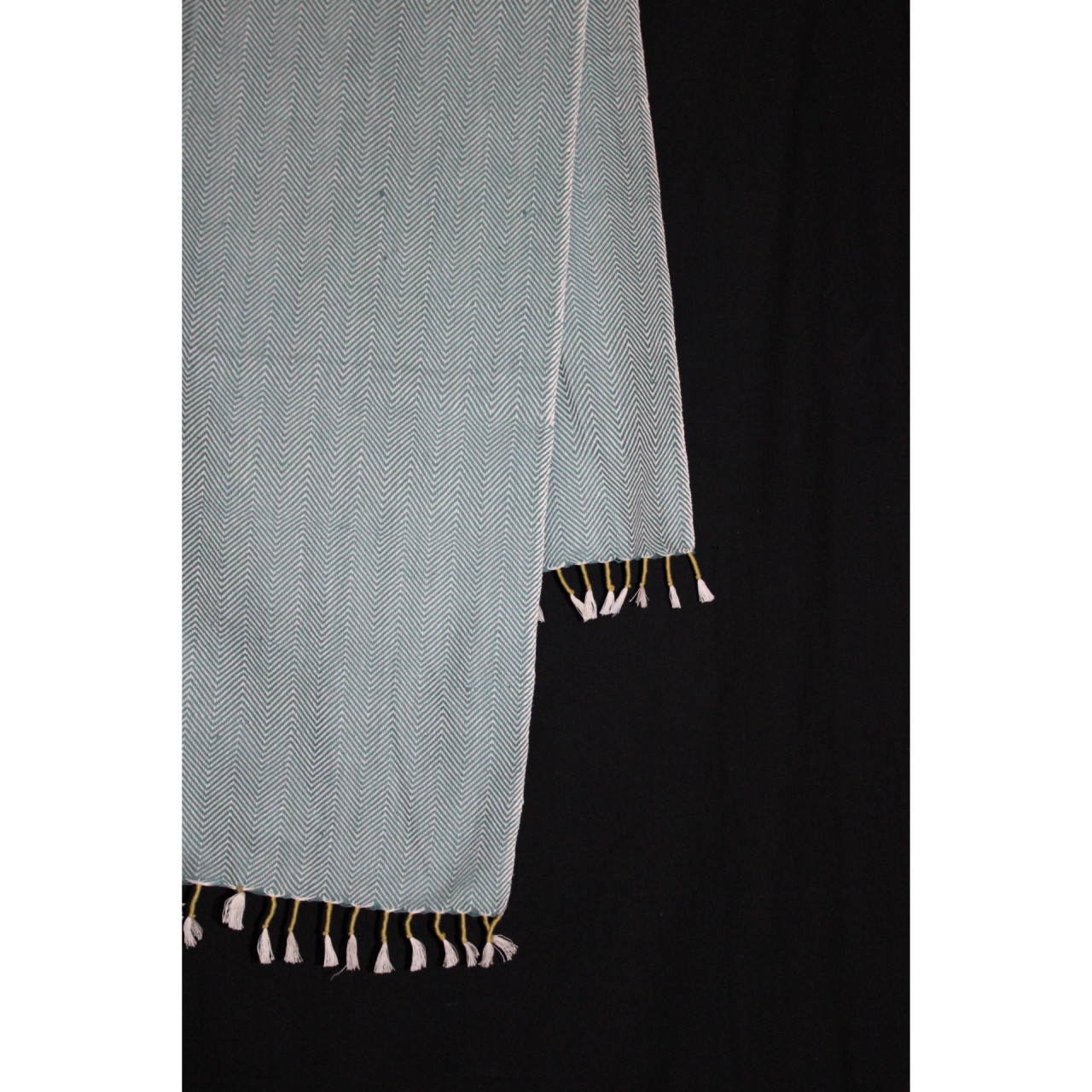 (1440) Cotton and khadi  Azo-free dyed throw from Bihar - Green, piped fringes, textured, white