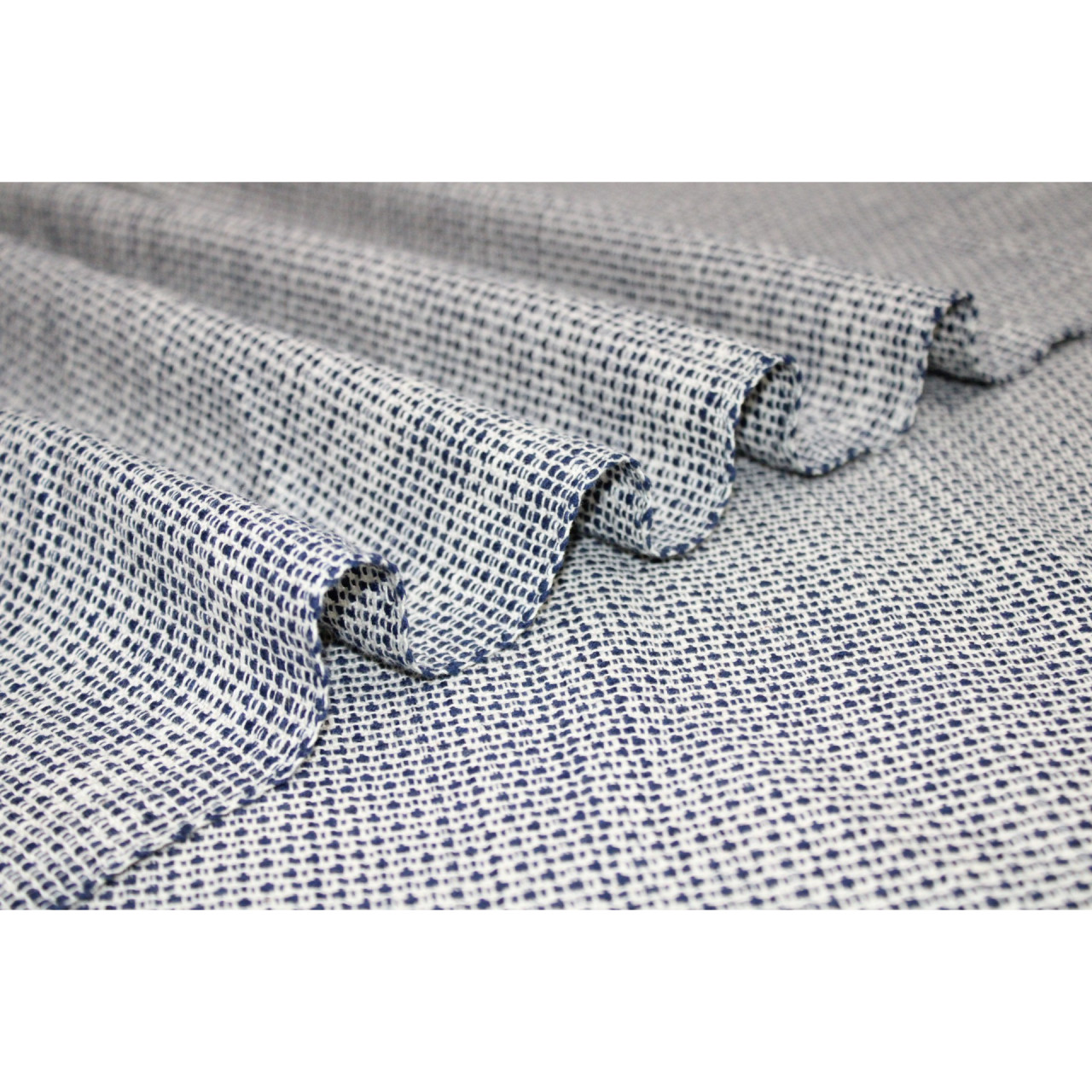 (45) Cotton Azo-free dyed yardage from Bihar - Textured, indigo, kora, white, off white