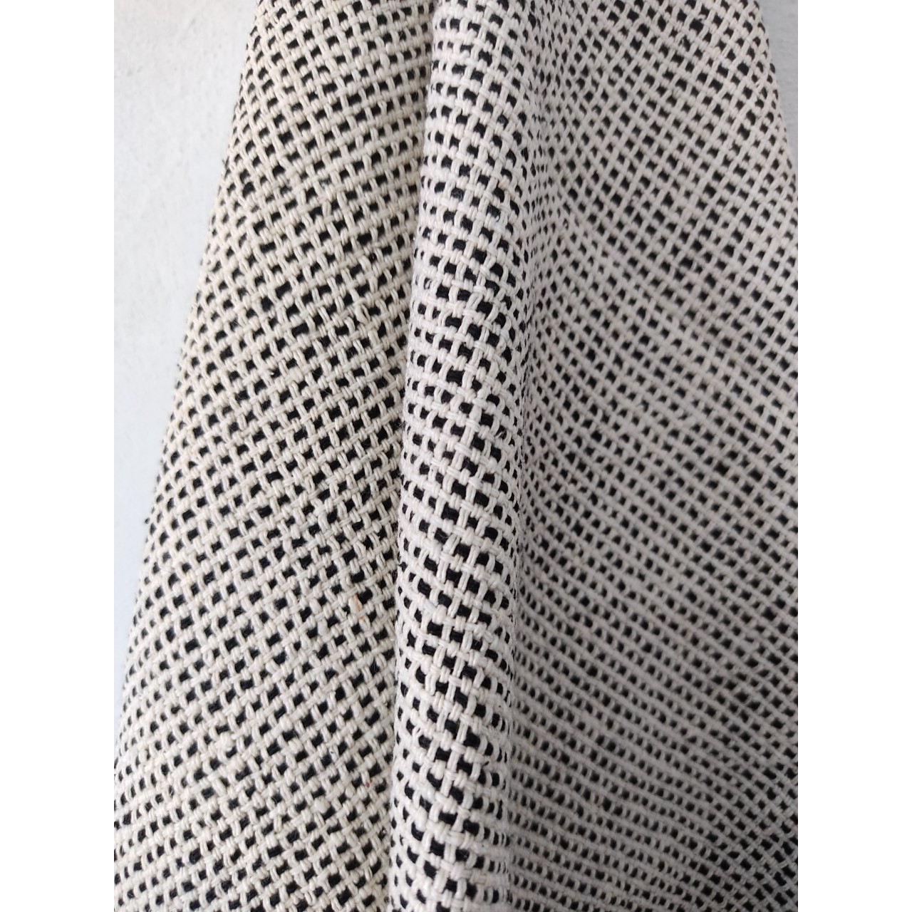 (44) Handspun silk noil Azo-free dyed yardage from Bihar - Textured, checks, black, white, kora