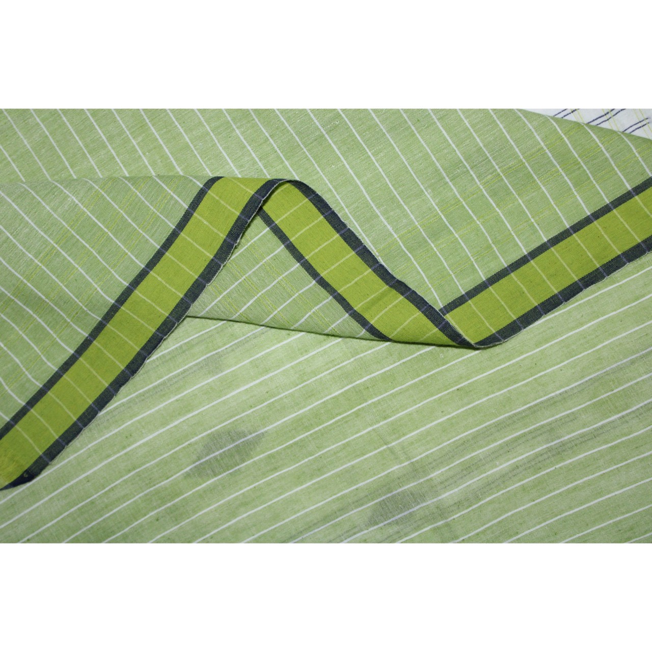 (1128) Cotton Azo-free dyed Jamdani sari from Burdwan with cotton motifs - White, sea green, indigo