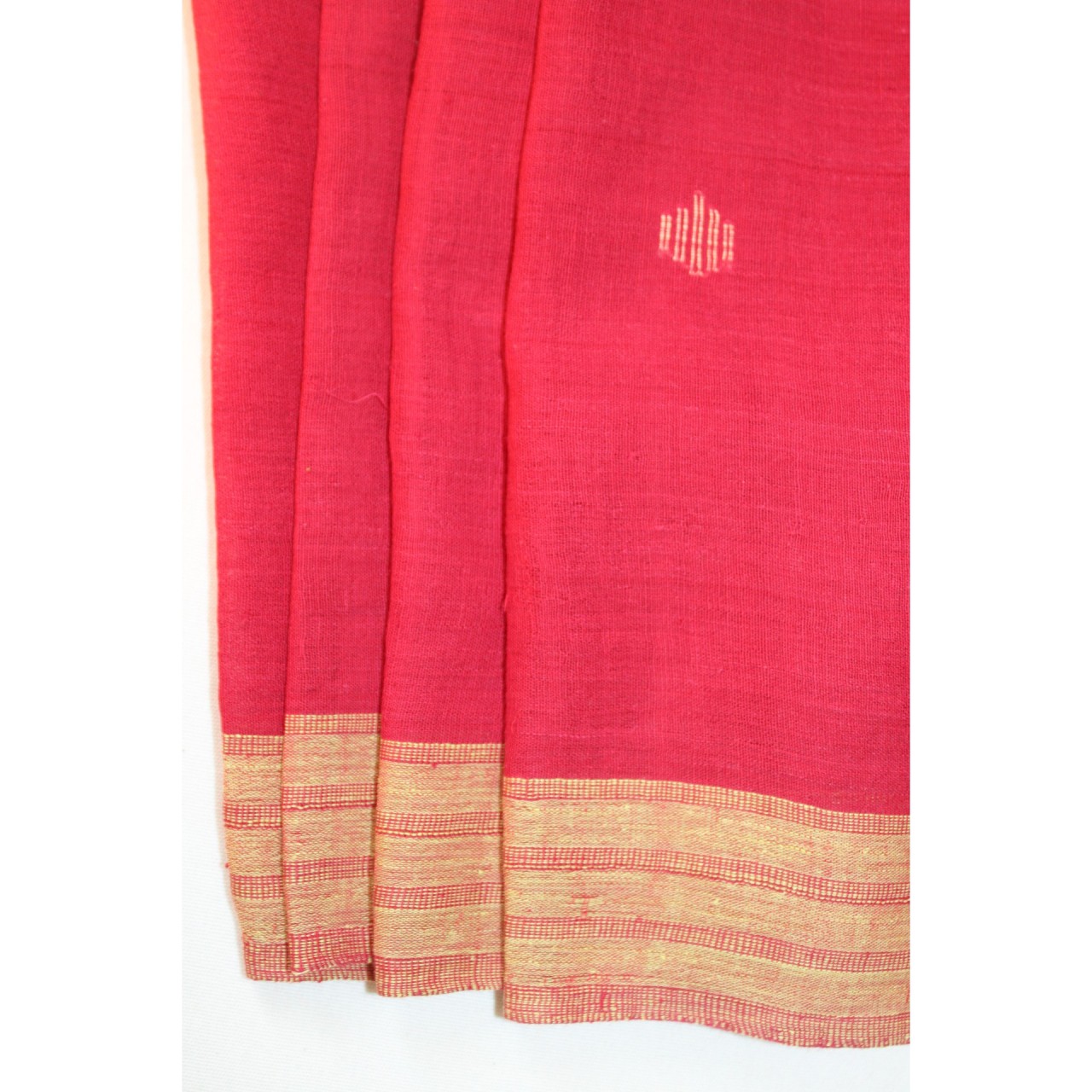 (1130) Cotton Azo-free dyed Jamdani sari from Burdwan with cotton motifs - Cherry red, yellow, orange, kora