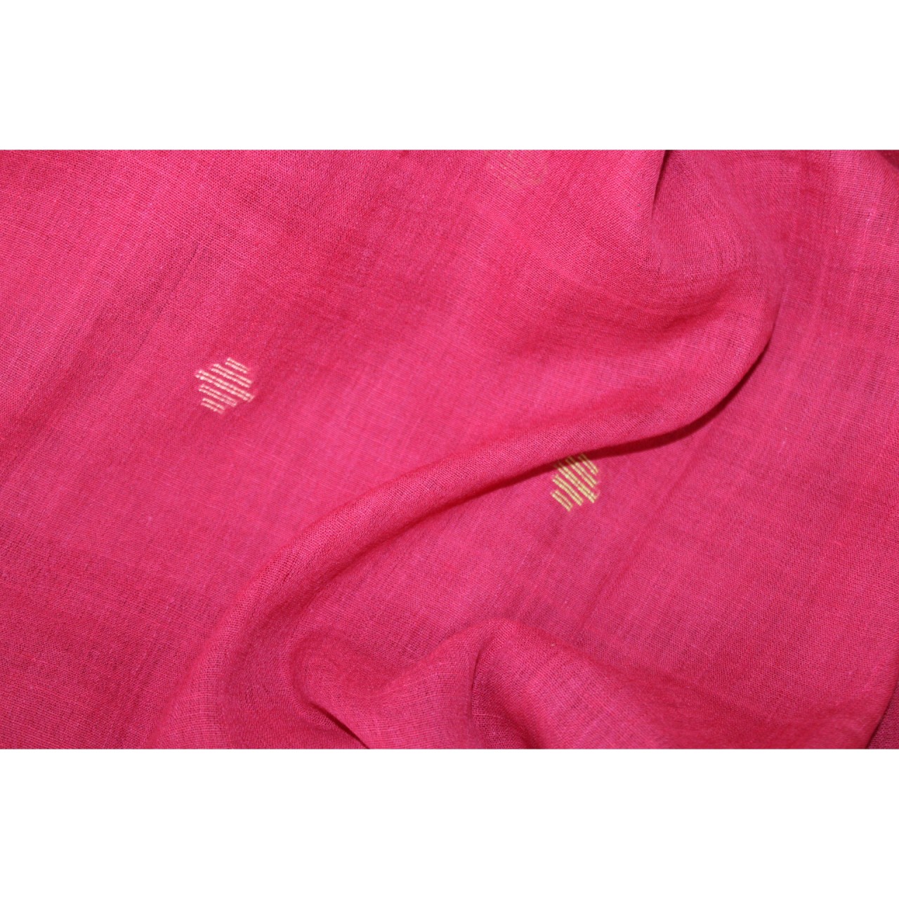 (1130) Cotton Azo-free dyed Jamdani sari from Burdwan with cotton motifs - Cherry red, yellow, orange, kora