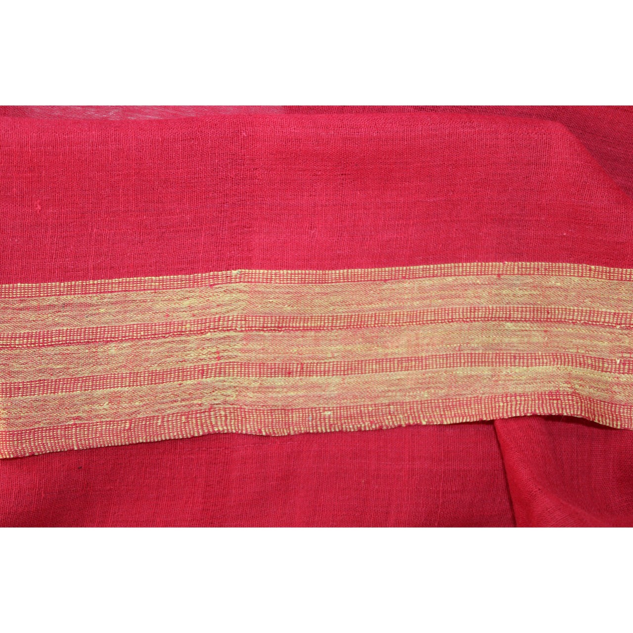 (1130) Cotton Azo-free dyed Jamdani sari from Burdwan with cotton motifs - Cherry red, yellow, orange, kora