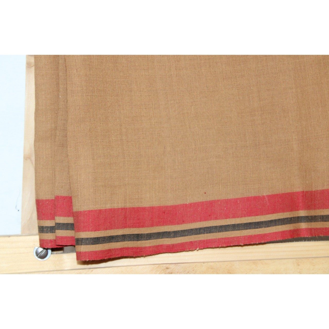(1151) Cotton Azo-free dyed Jamdani sari from Burdwan with cotton motifs - Light brown, red, black