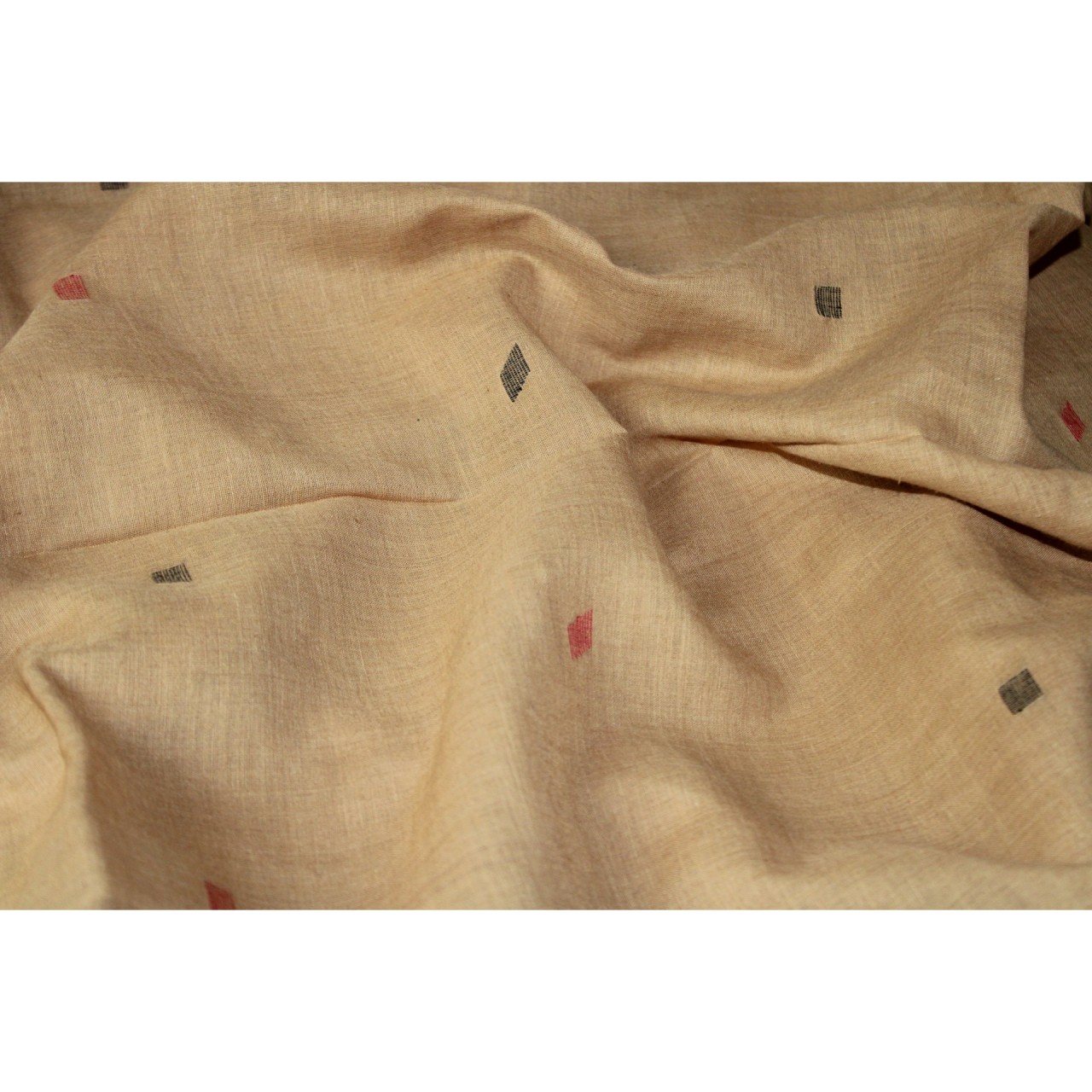 (1151) Cotton Azo-free dyed Jamdani sari from Burdwan with cotton motifs - Light brown, red, black