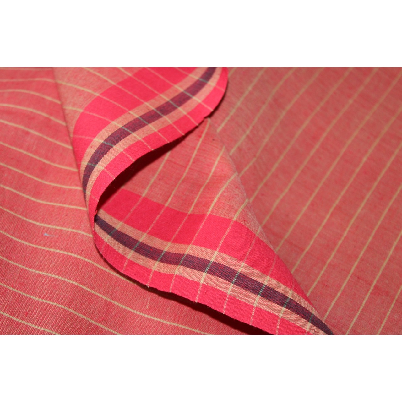 (1151) Cotton Azo-free dyed Jamdani sari from Burdwan with cotton motifs - Light brown, red, black
