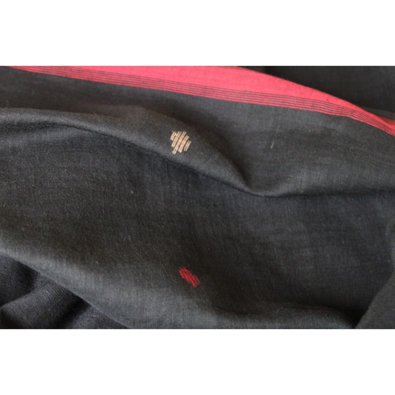 (1152) Cotton Azo-free dyed Jamdani sari from Burdwan with cotton motifs - Black, maroon
