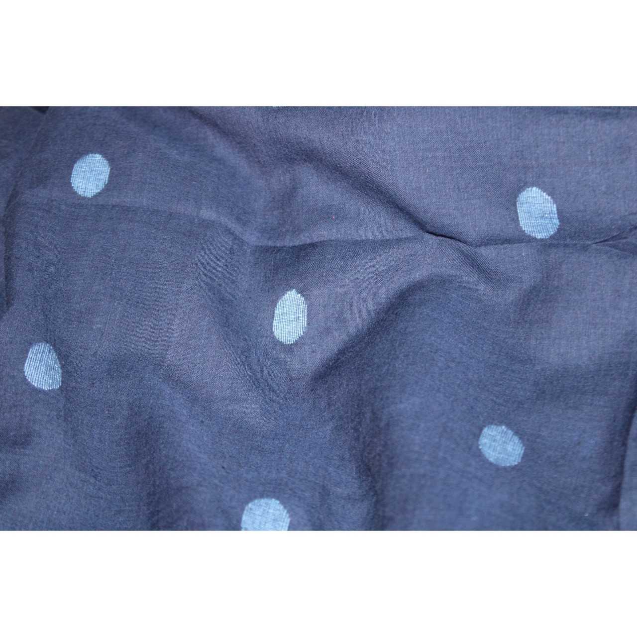 (1153) Cotton Azo-free dyed Jamdani sari from Burdwan with cotton motifs - Indigo, kora