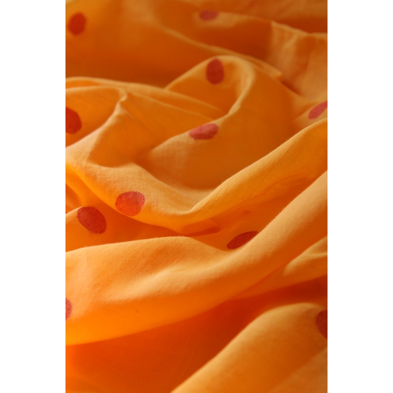 (1154) Cotton Azo-free dyed Jamdani sari from Burdwan with cotton motifs - Mustard yellow, red