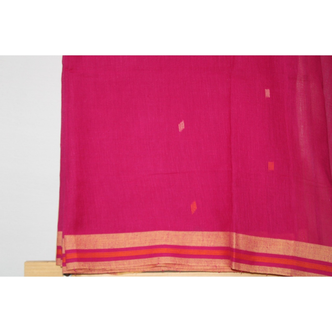 (1156) Cotton Azo-free dyed Jamdani sari from Burdwan with cotton motifs - Pink, yellow, orange