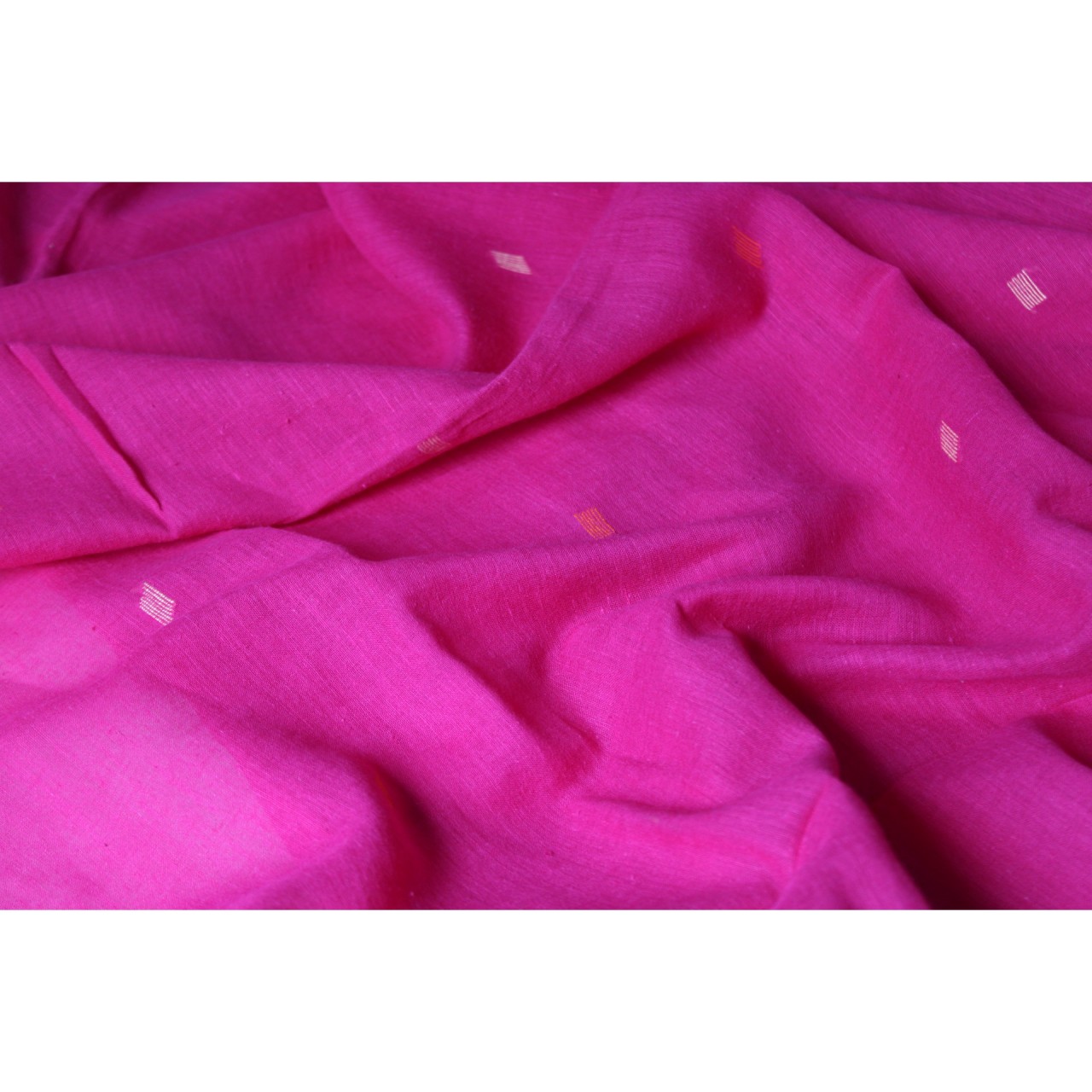 (1156) Cotton Azo-free dyed Jamdani sari from Burdwan with cotton motifs - Pink, yellow, orange