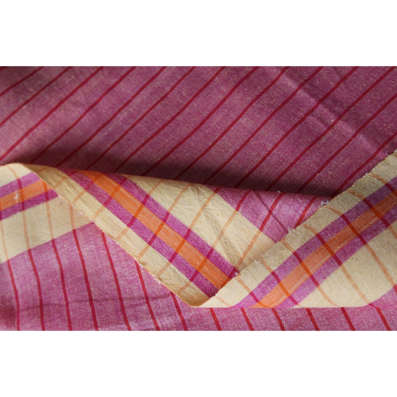 (1156) Cotton Azo-free dyed Jamdani sari from Burdwan with cotton motifs - Pink, yellow, orange