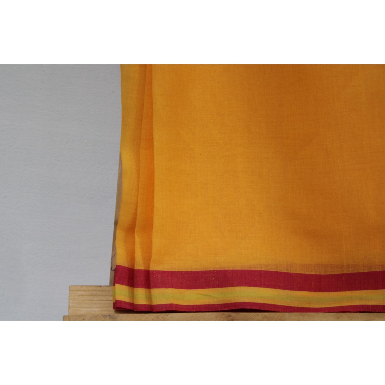 (1159) Cotton Azo-free dyed Jamdani sari from Burdwan with cotton motifs - Mustard yellow, pink, green