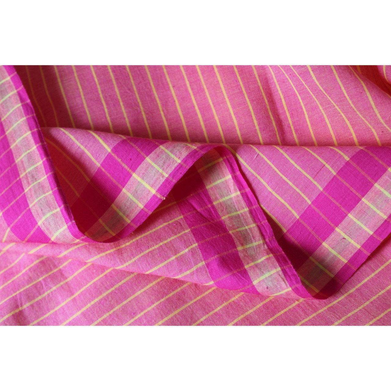 (1159) Cotton Azo-free dyed Jamdani sari from Burdwan with cotton motifs - Mustard yellow, pink, green