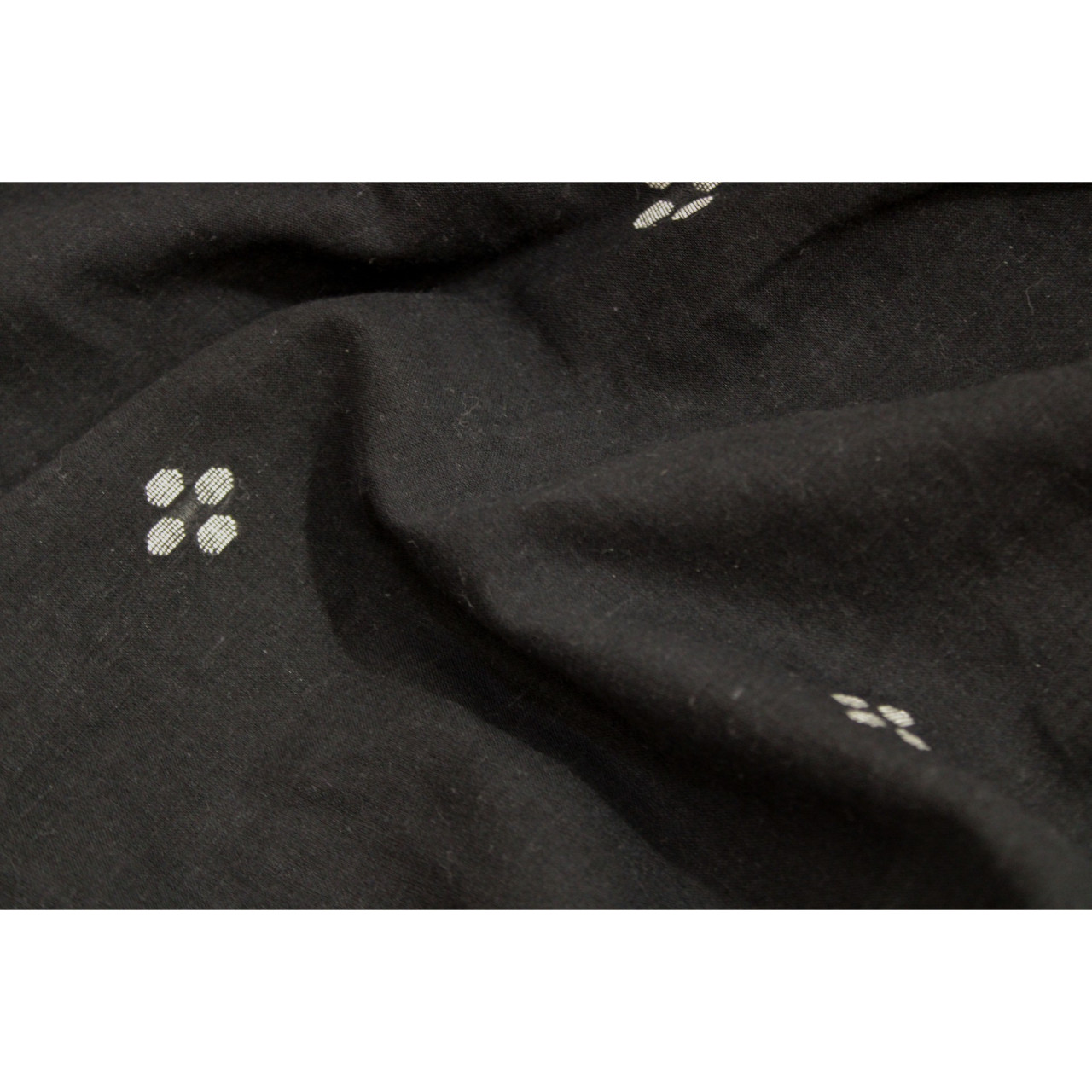 (1580) Cotton Azo-free dyed Jamdani yardage from Burdwan with cotton motifs and cotton motifs - Black, white, motif, stripes