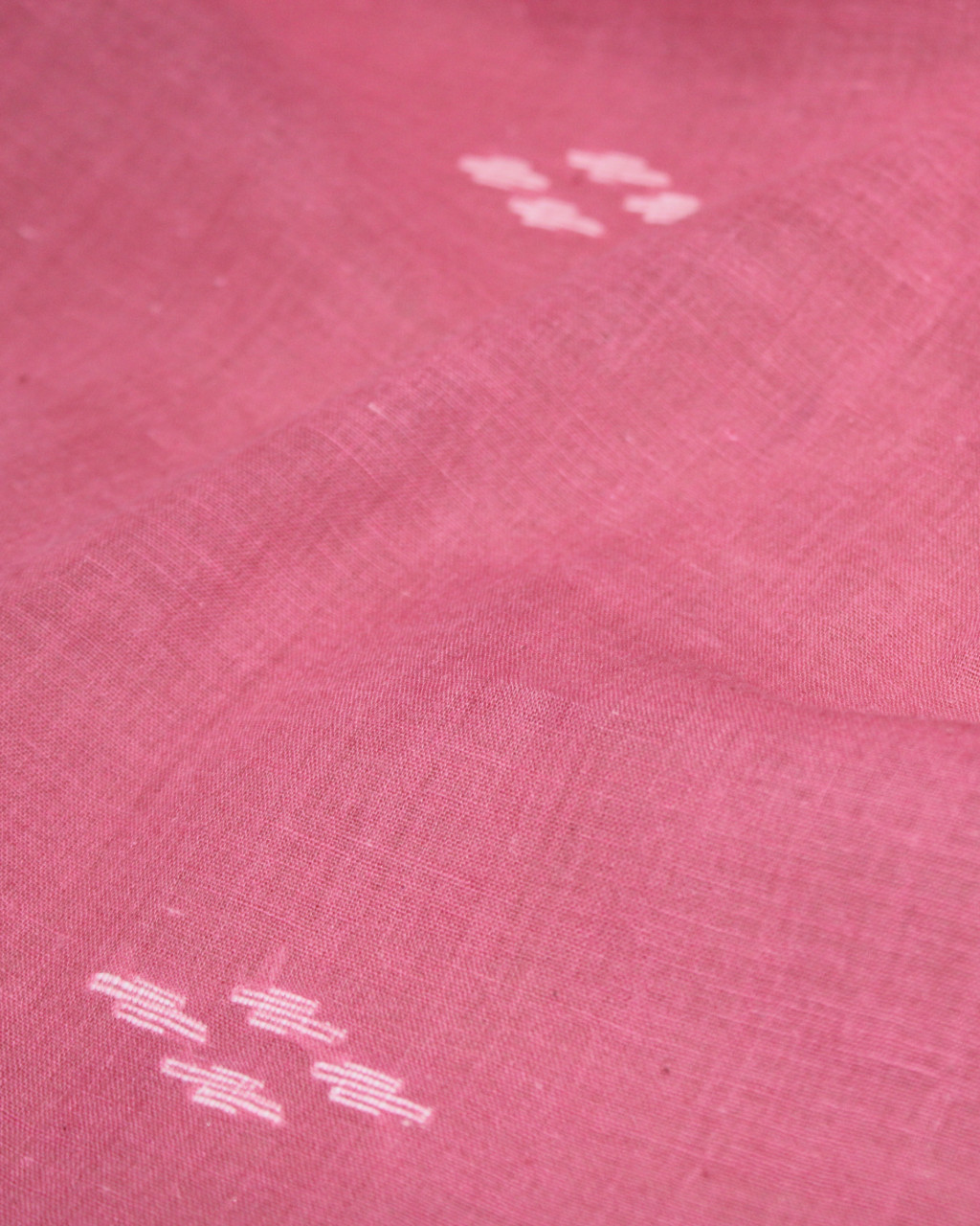 (2279) Cotton Azo-free dyed Jamdani yardage from Burdwan with cotton extra-weft - Pink, white, motif, stripes, border, selvedge