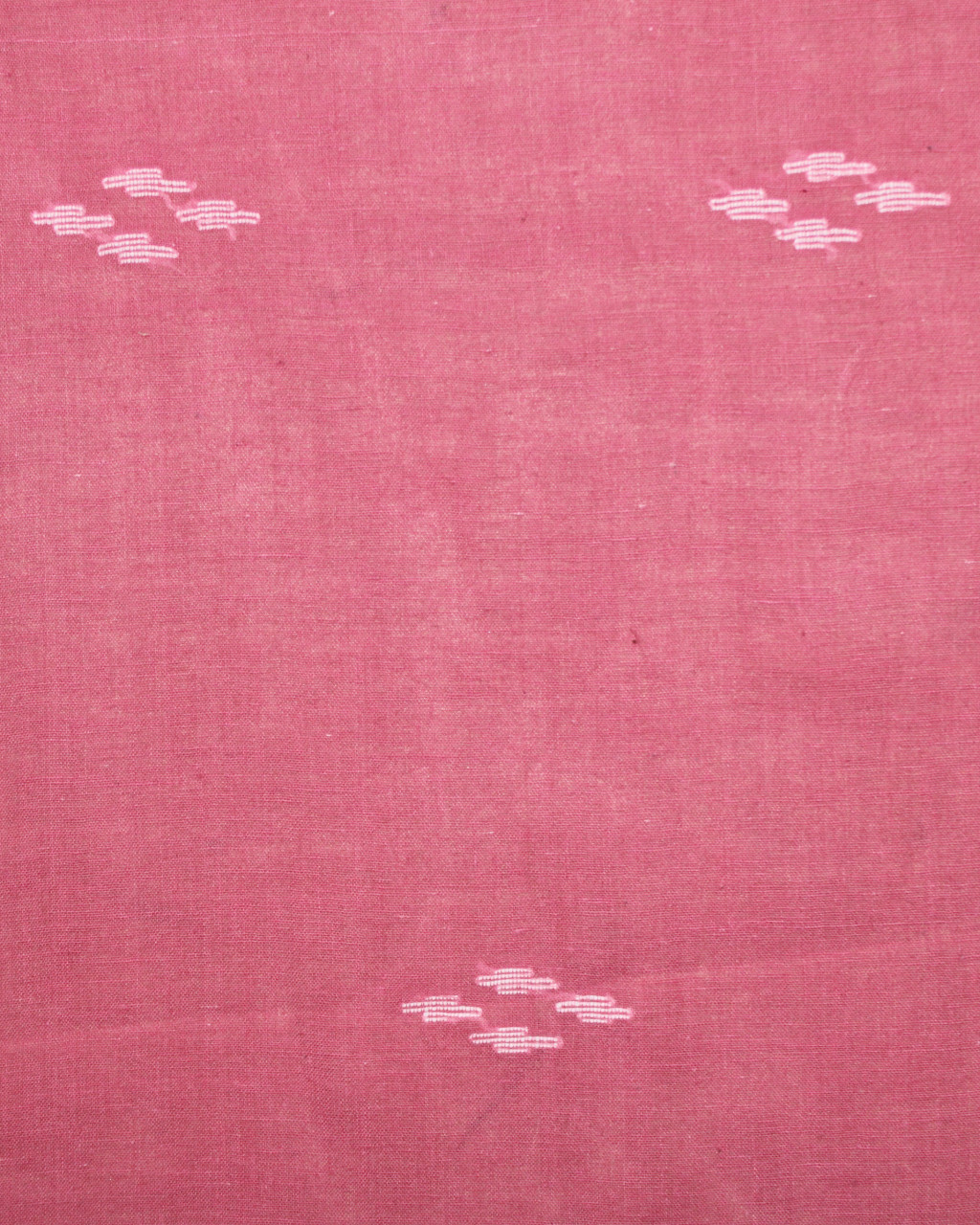 (2279) Cotton Azo-free dyed Jamdani yardage from Burdwan with cotton extra-weft - Pink, white, motif, stripes, border, selvedge