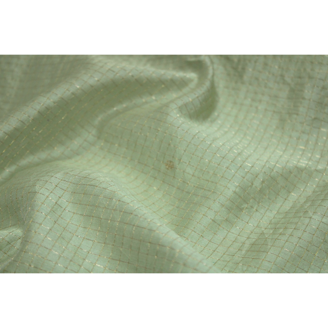 (180) Mulberry silk, zari, cotton Azo free dyed Chanderi yardage with Zari motif - Pistachio green, checks, horizontal stripes, vertical stripes