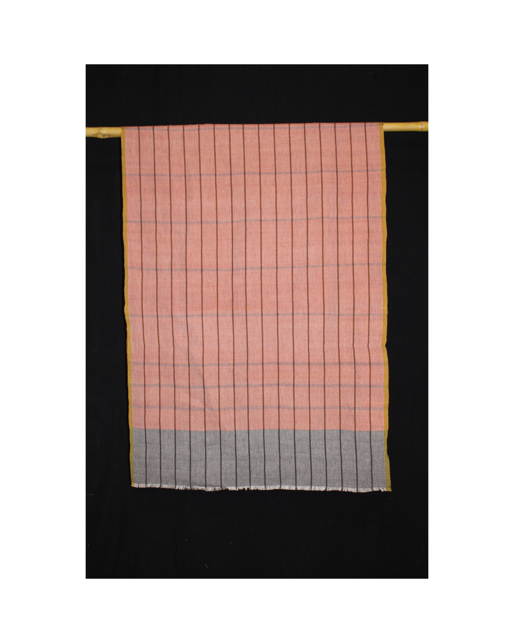 (408) Cotton, merino wool Azo-free dyed stole from Nagaland - Grey, peach, vertical stripes, horizontal stripes