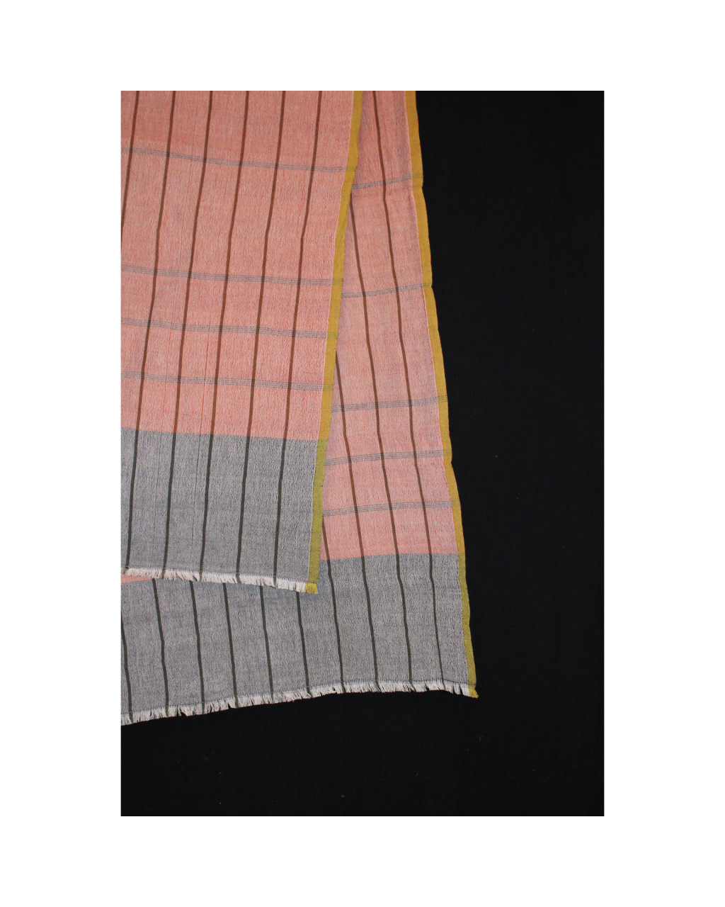 (408) Cotton, merino wool Azo-free dyed stole from Nagaland - Grey, peach, vertical stripes, horizontal stripes