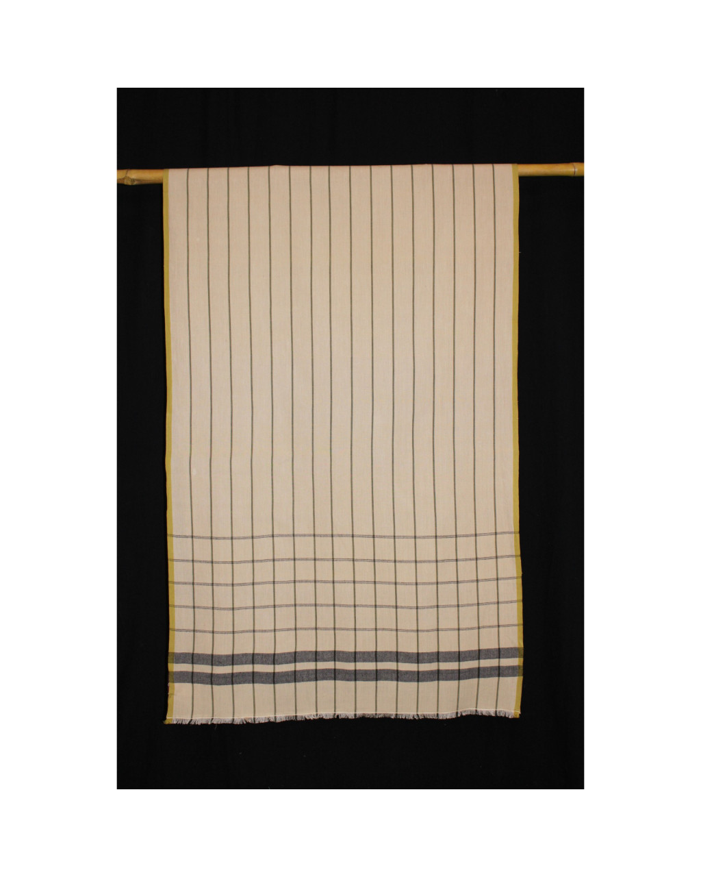 (433) Cotton, merino wool Azo-free dyed stole from Nagaland - Yellow, blue, vertical stripes, horizontal stripes