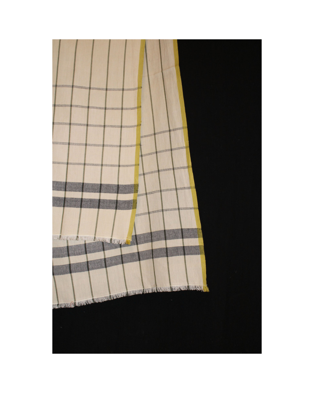 (433) Cotton, merino wool Azo-free dyed stole from Nagaland - Yellow, blue, vertical stripes, horizontal stripes