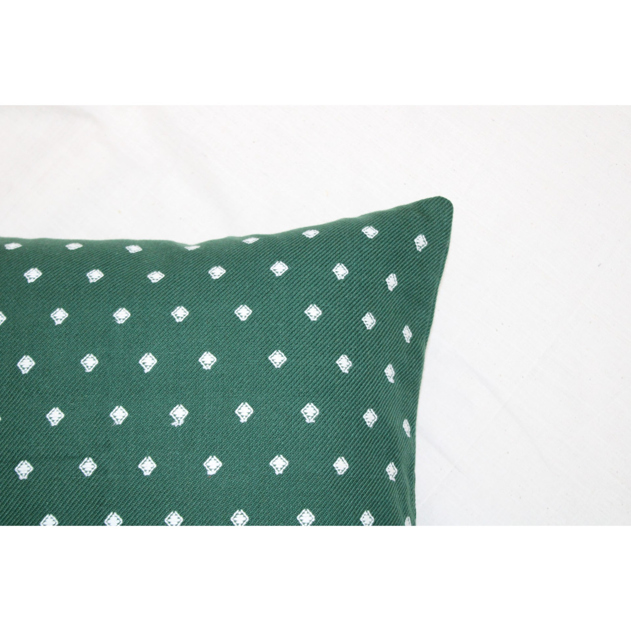 (1469) Cotton Azo-free dyed Kutchy cushion cover from Kutch with kala cotton extra-weft - Green, white, motif