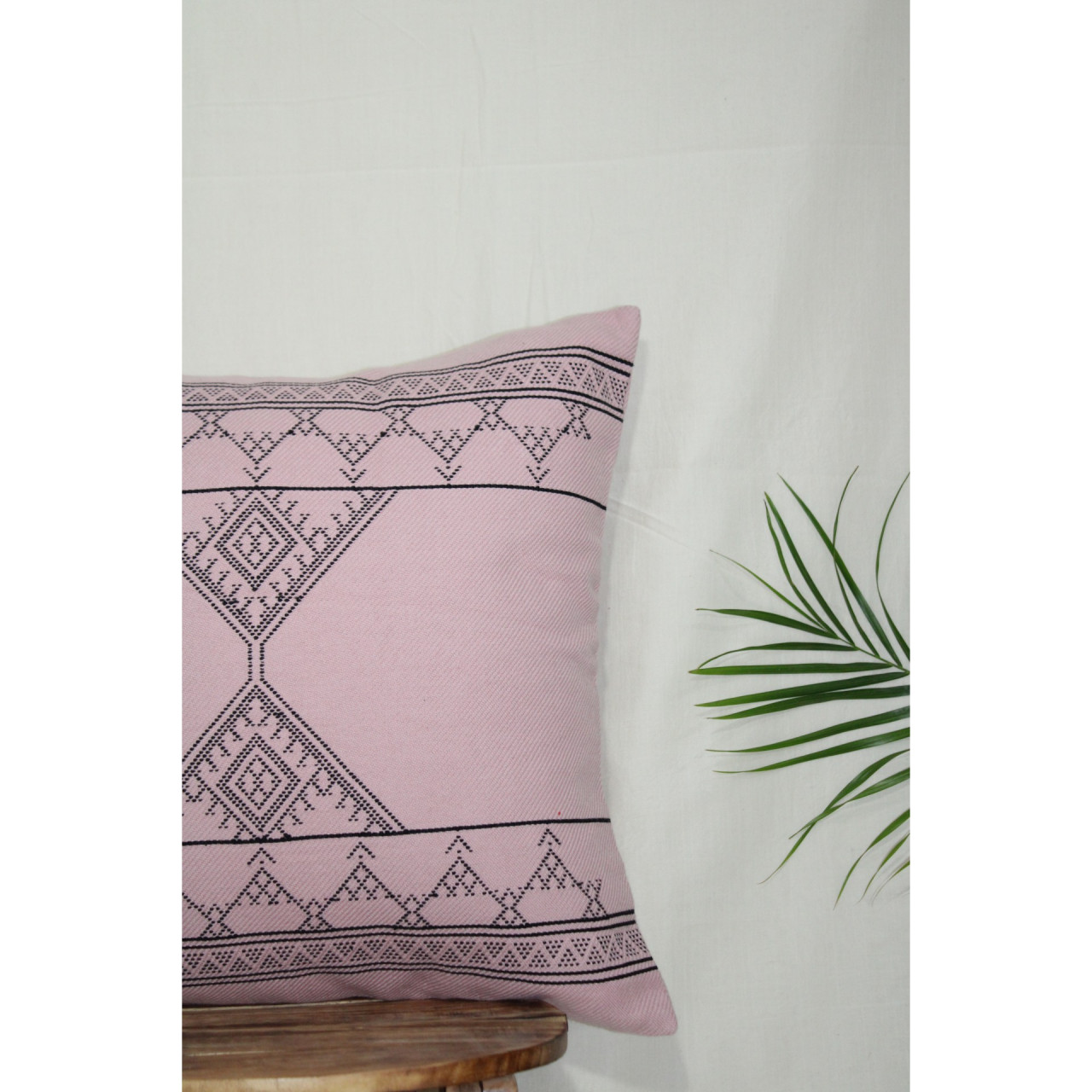 (1491) Kala cotton Azo-free dyed Kutchy cushion cover from Kutch with kala cotton motifs and kala cotton motifs - Peach, black, motif