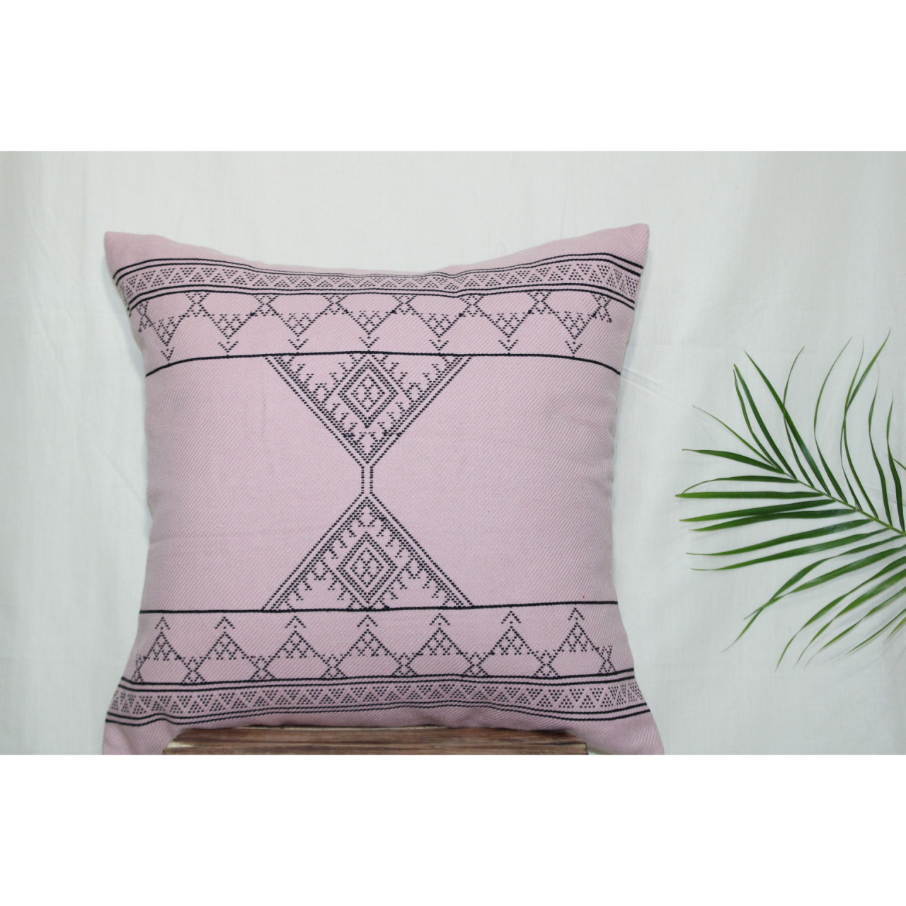(1491) Kala cotton Azo-free dyed Kutchy cushion cover from Kutch with kala cotton motifs and kala cotton motifs - Peach, black, motif