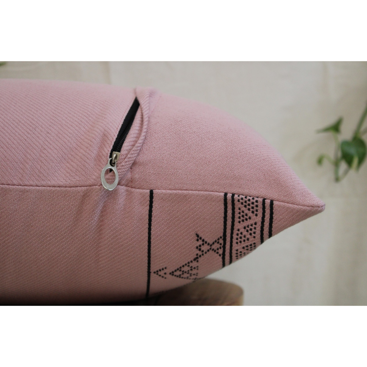 (1491) Kala cotton Azo-free dyed Kutchy cushion cover from Kutch with kala cotton motifs and kala cotton motifs - Peach, black, motif